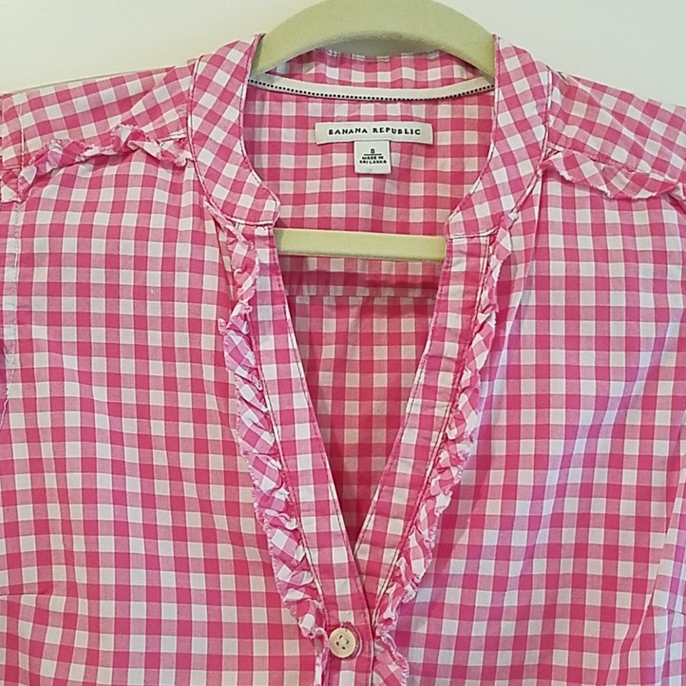 Pink Gingham Spring Shirt Blouse w/ Pocket Small - Picture 2 of 8